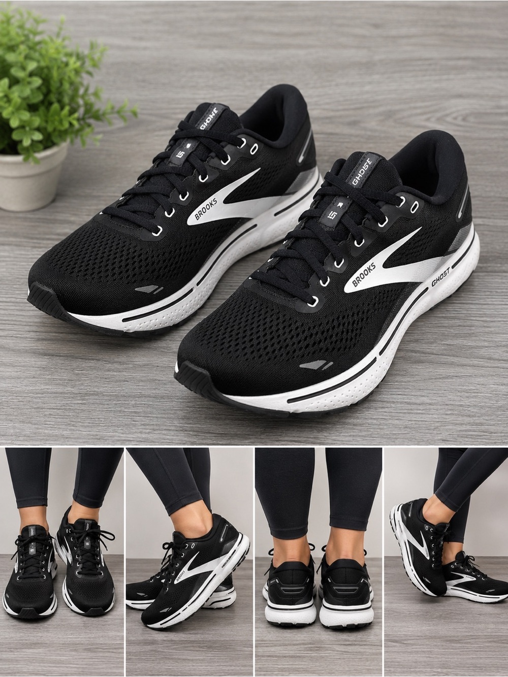 Brooks Women's Ghost 15 Running Shoes - Black/White Size 10.5 Wide D Athletic